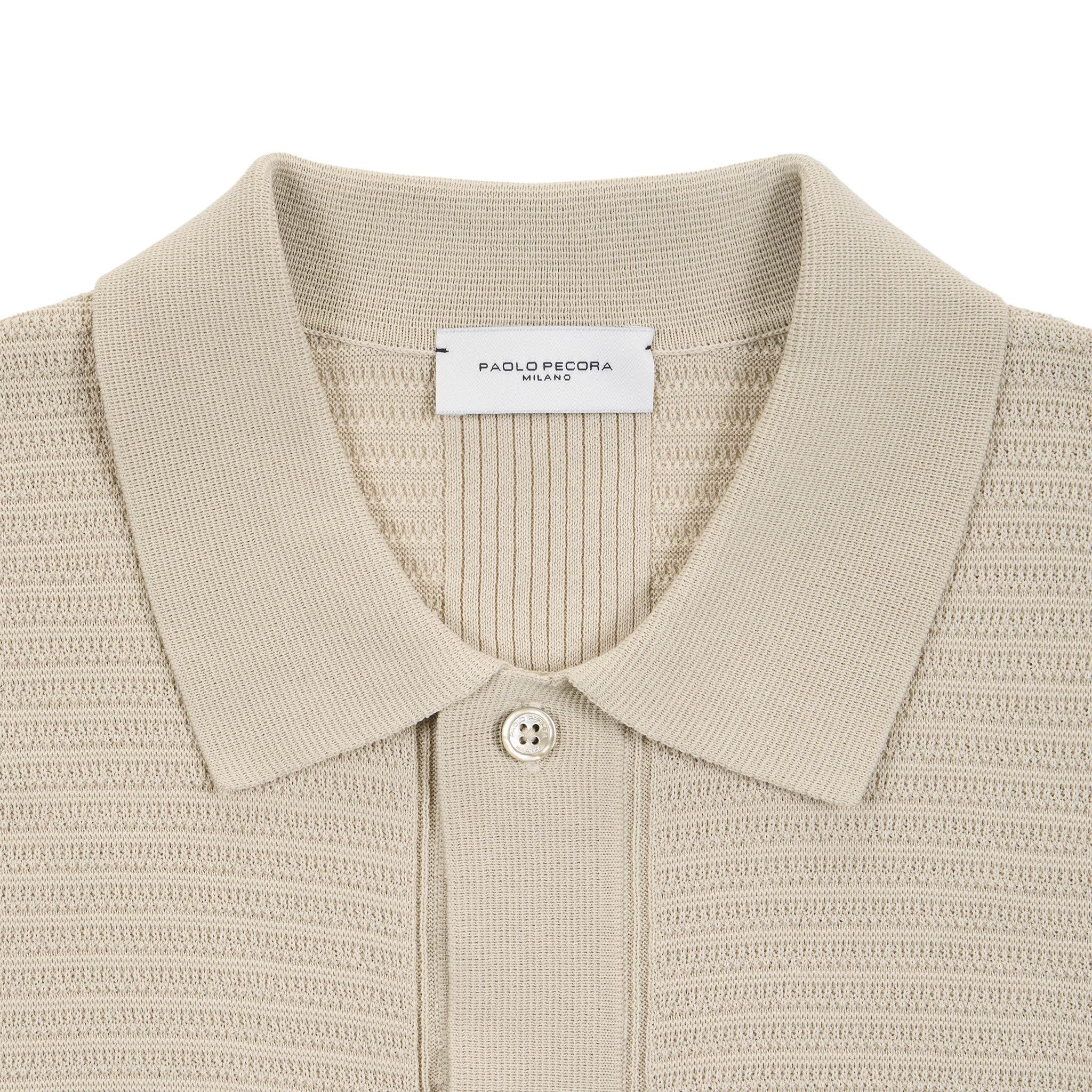 Camicia in Maglia in Cotone a Trama Strutturata Beige Camicia Maglia Paolo Pecora