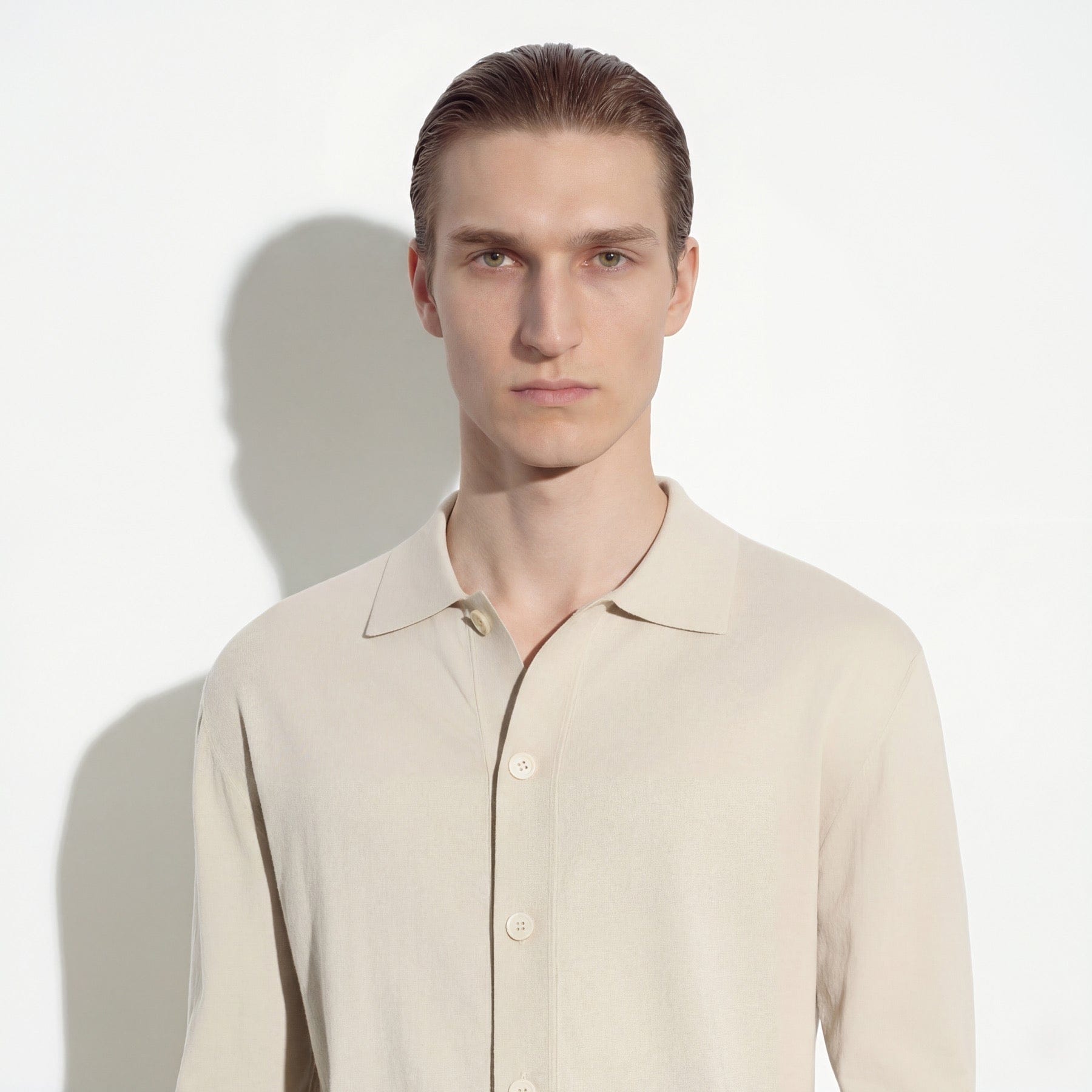 Camicia in Maglia Loose Fit in Cotone Beige Camicia Maglia Paolo Pecora