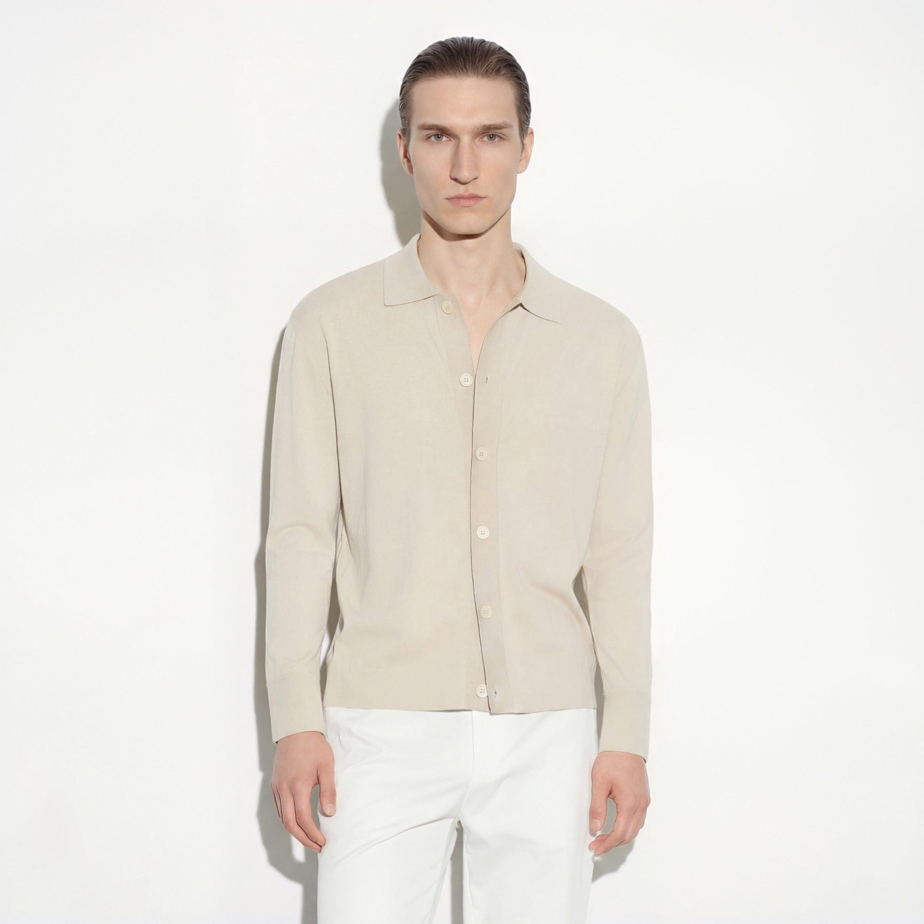 Camicia in Maglia Loose Fit in Cotone Beige Camicia Maglia Paolo Pecora