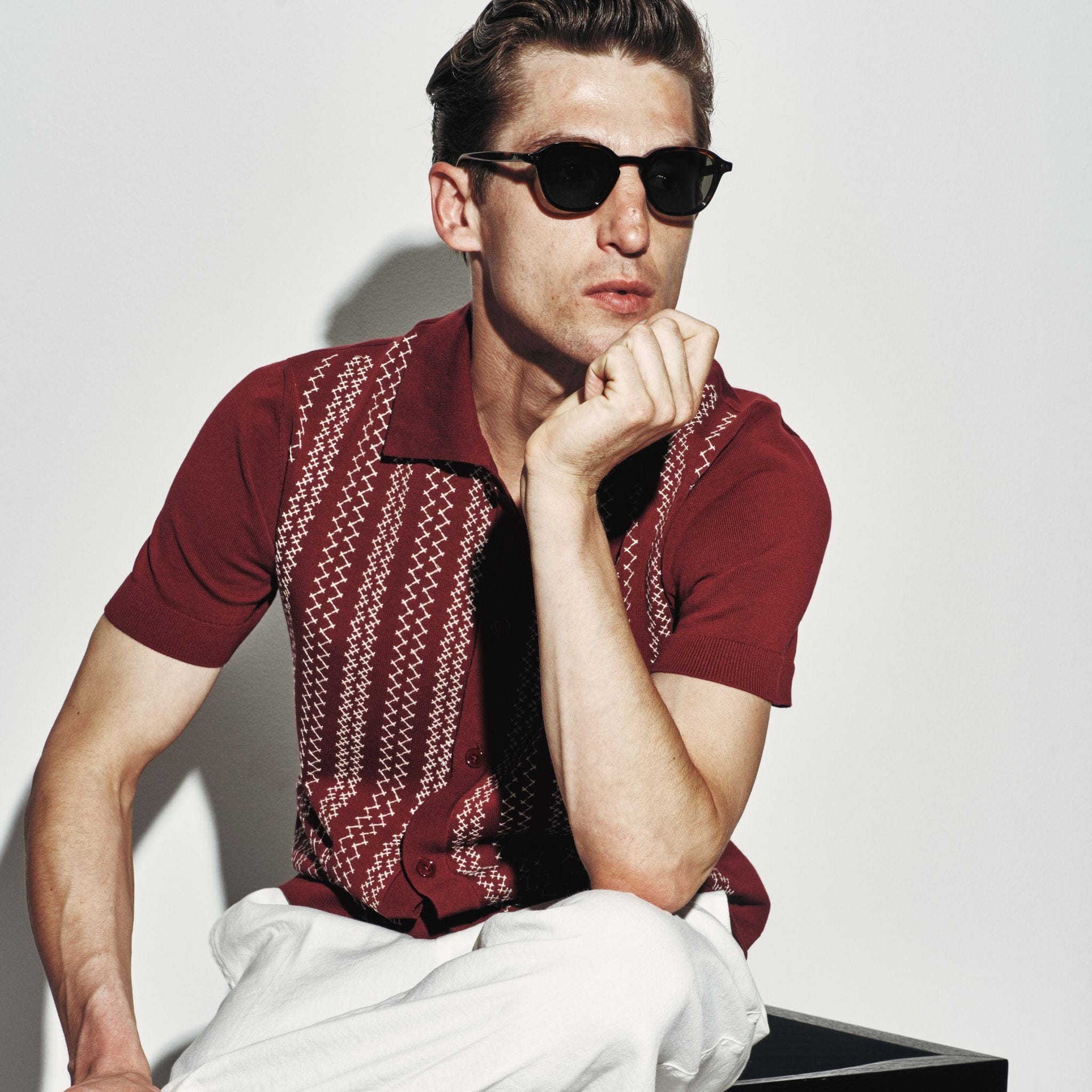 Camicia in Maglia Loose Fit in Cotone con Ricamo Mattone Scuro Camicia Maglia Paolo Pecora