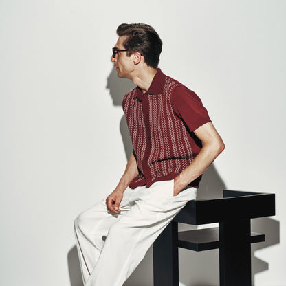 Camicia in Maglia Loose Fit in Cotone con Ricamo Mattone Scuro Camicia Maglia Paolo Pecora