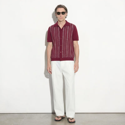 Camicia in Maglia Loose Fit in Cotone con Ricamo Mattone Scuro Camicia Maglia Paolo Pecora