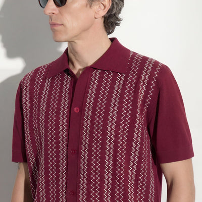 Camicia in Maglia Loose Fit in Cotone con Ricamo Mattone Scuro Camicia Maglia Paolo Pecora