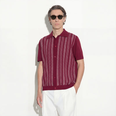 Camicia in Maglia Loose Fit in Cotone con Ricamo Mattone Scuro Camicia Maglia Paolo Pecora