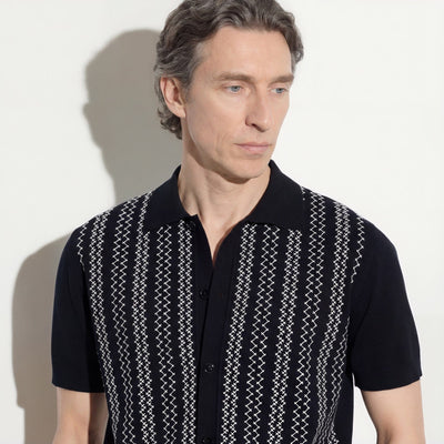 Camicia in Maglia Loose Fit in Cotone con Ricamo Nero Camicia Maglia Paolo Pecora