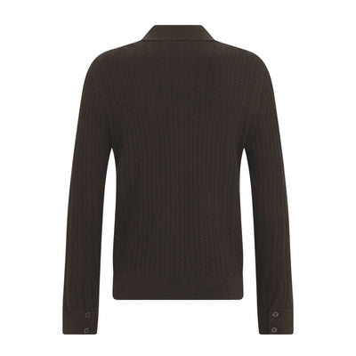Camicia Maglia Loose Fit in Lana Merino Extrafine con Lavorazione Chevron Ebano Camicia Maglia Paolo Pecora