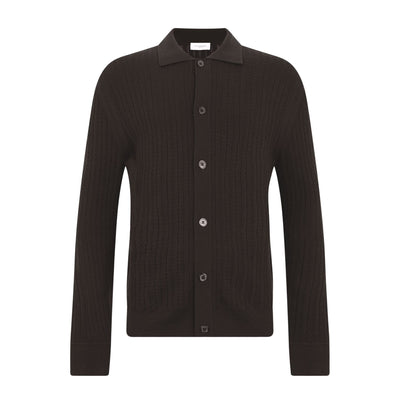 Camicia Maglia Loose Fit in Lana Merino Extrafine con Lavorazione Chevron Ebano Camicia Maglia Paolo Pecora