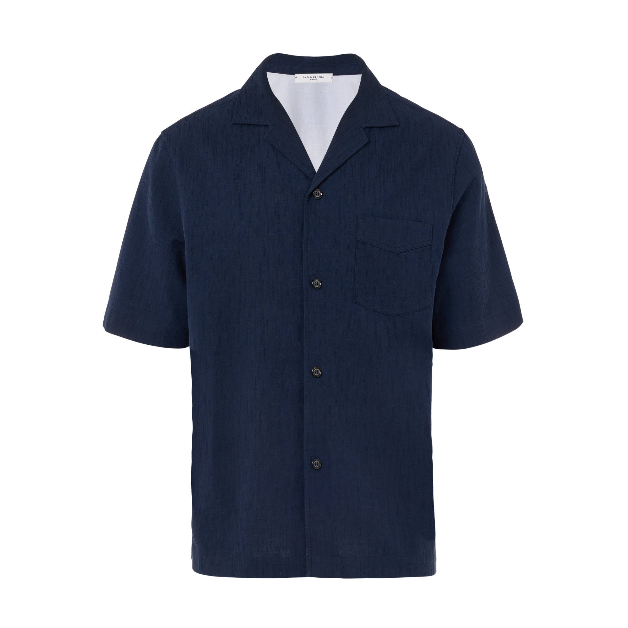 Camicia a Maniche Corte in Cotone Blu Navy Camicia Tessuto Paolo Pecora