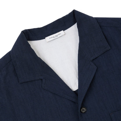 Camicia a Maniche Corte in Cotone Blu Navy Camicia Tessuto Paolo Pecora