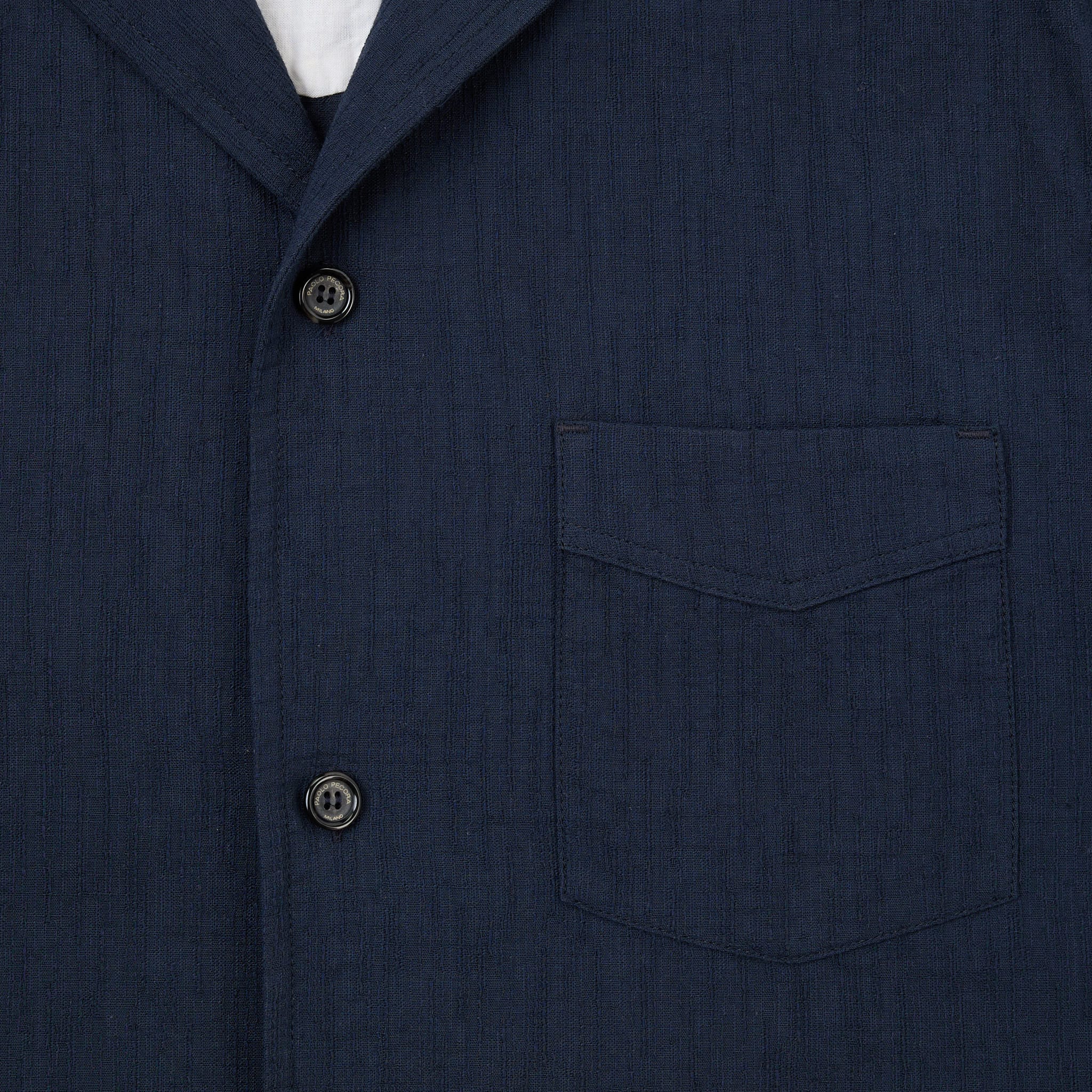 Camicia a Maniche Corte in Cotone Blu Navy Camicia Tessuto Paolo Pecora