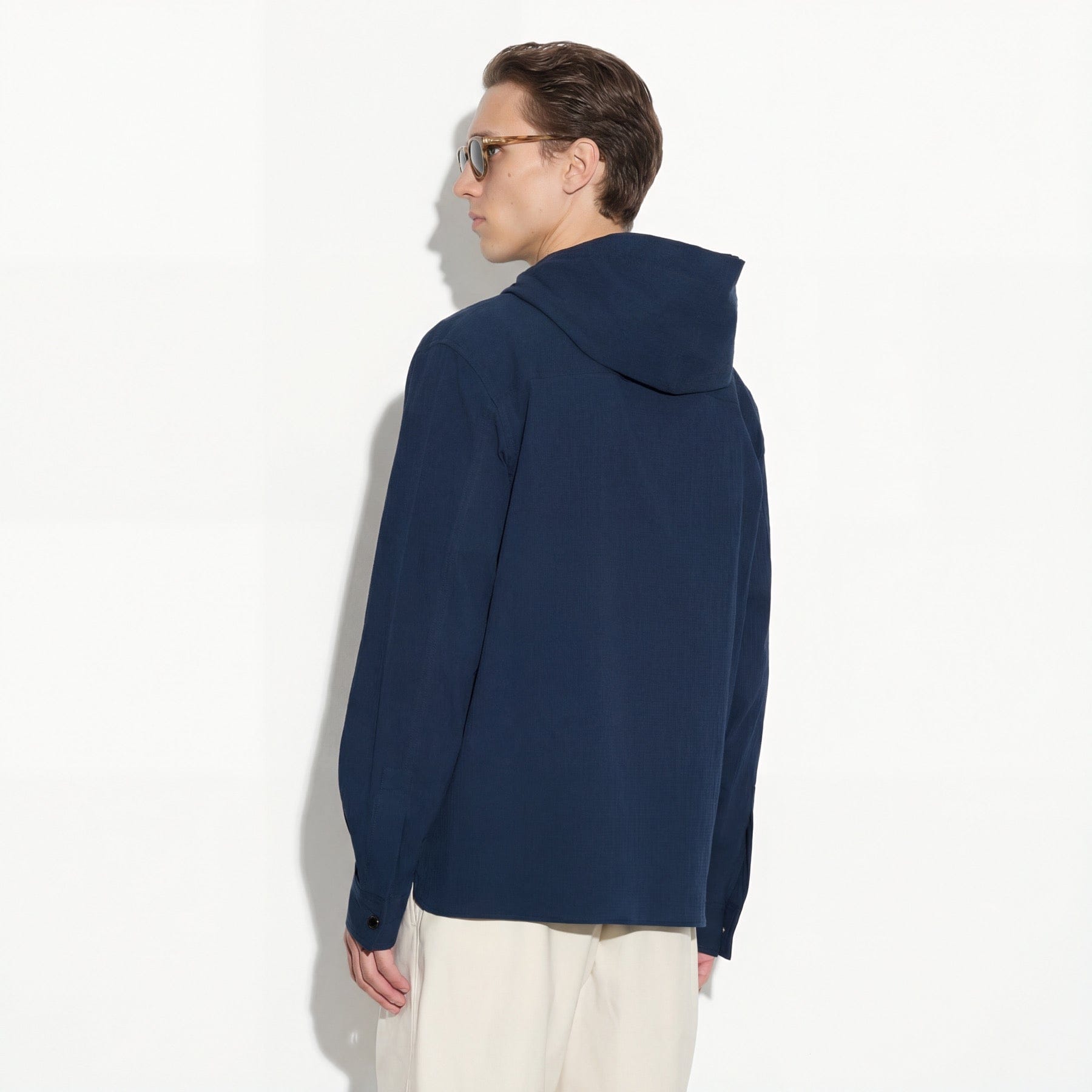 Camicia a Maniche Lunghe con Cappuccio in Cotone Blu Camicia Tessuto Paolo Pecora