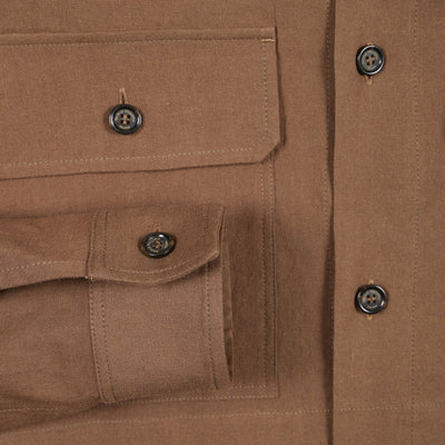 Camicia a Maniche Lunghe in Lino Stretch Nocciola Camicia Tessuto Paolo Pecora