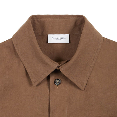 Camicia a Maniche Lunghe in Lino Stretch Nocciola Camicia Tessuto Paolo Pecora