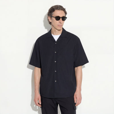 Camicia Boxy Fit a Manica Corta in Cotone Nero Camicia Tessuto Paolo Pecora