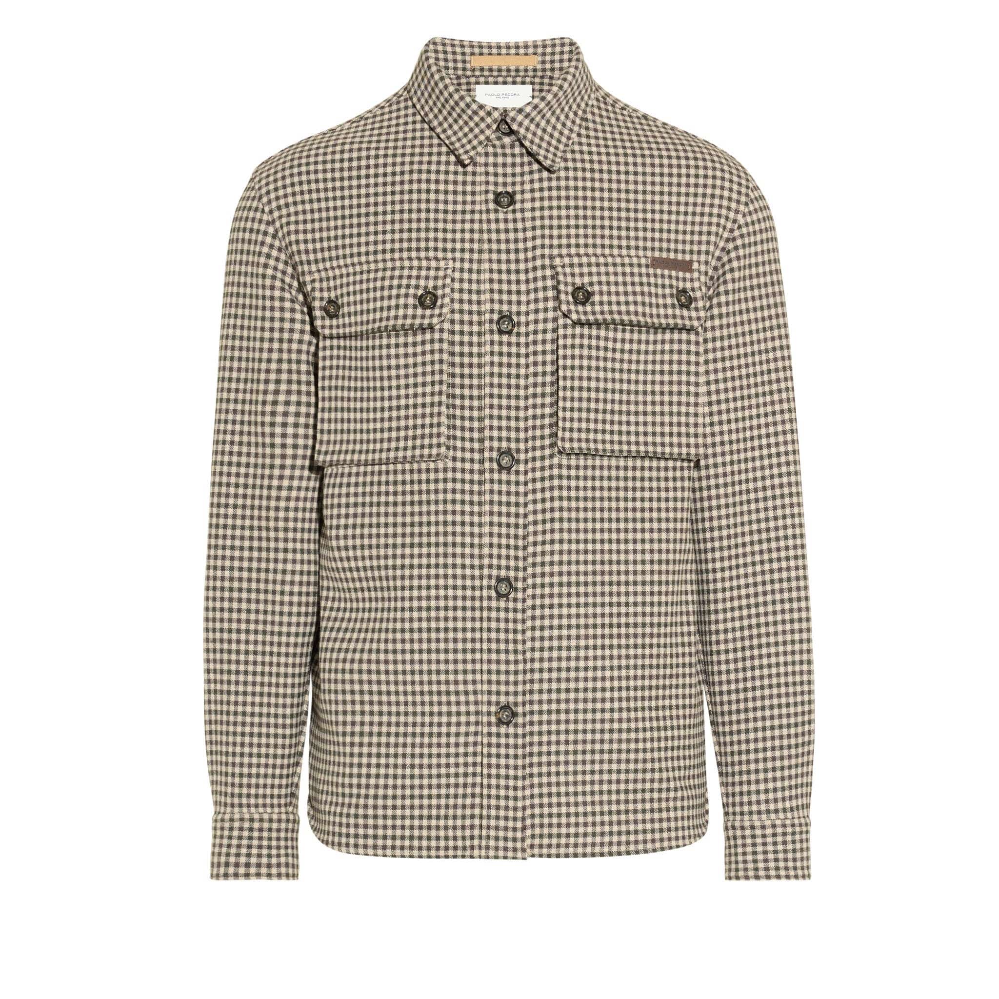 Camicia in Tessuto Tecnico con  Texture Micro-Quadro Cammello Marrone Camicia Tessuto Paolo Pecora