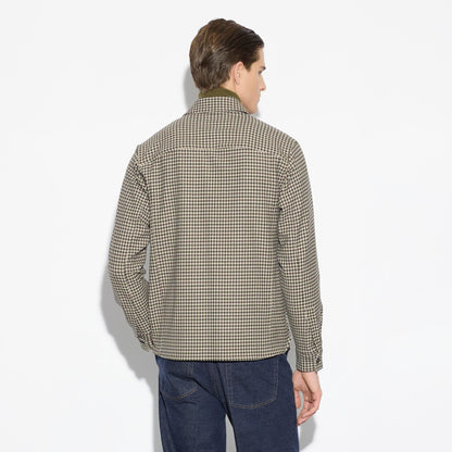 Camicia in Tessuto Tecnico con  Texture Micro-Quadro Cammello Marrone Camicia Tessuto Paolo Pecora