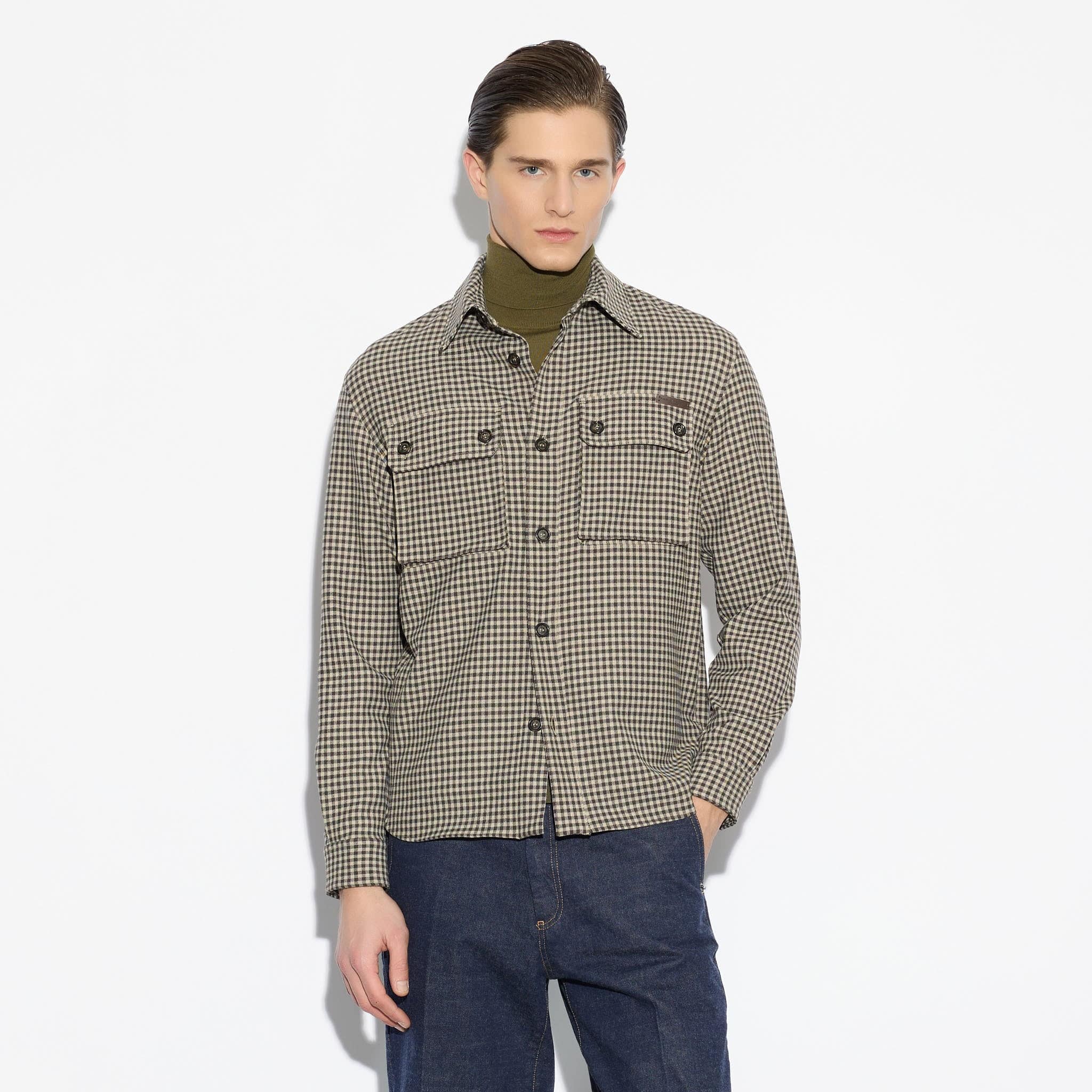 Camicia in Tessuto Tecnico con  Texture Micro-Quadro Cammello Marrone Camicia Tessuto Paolo Pecora