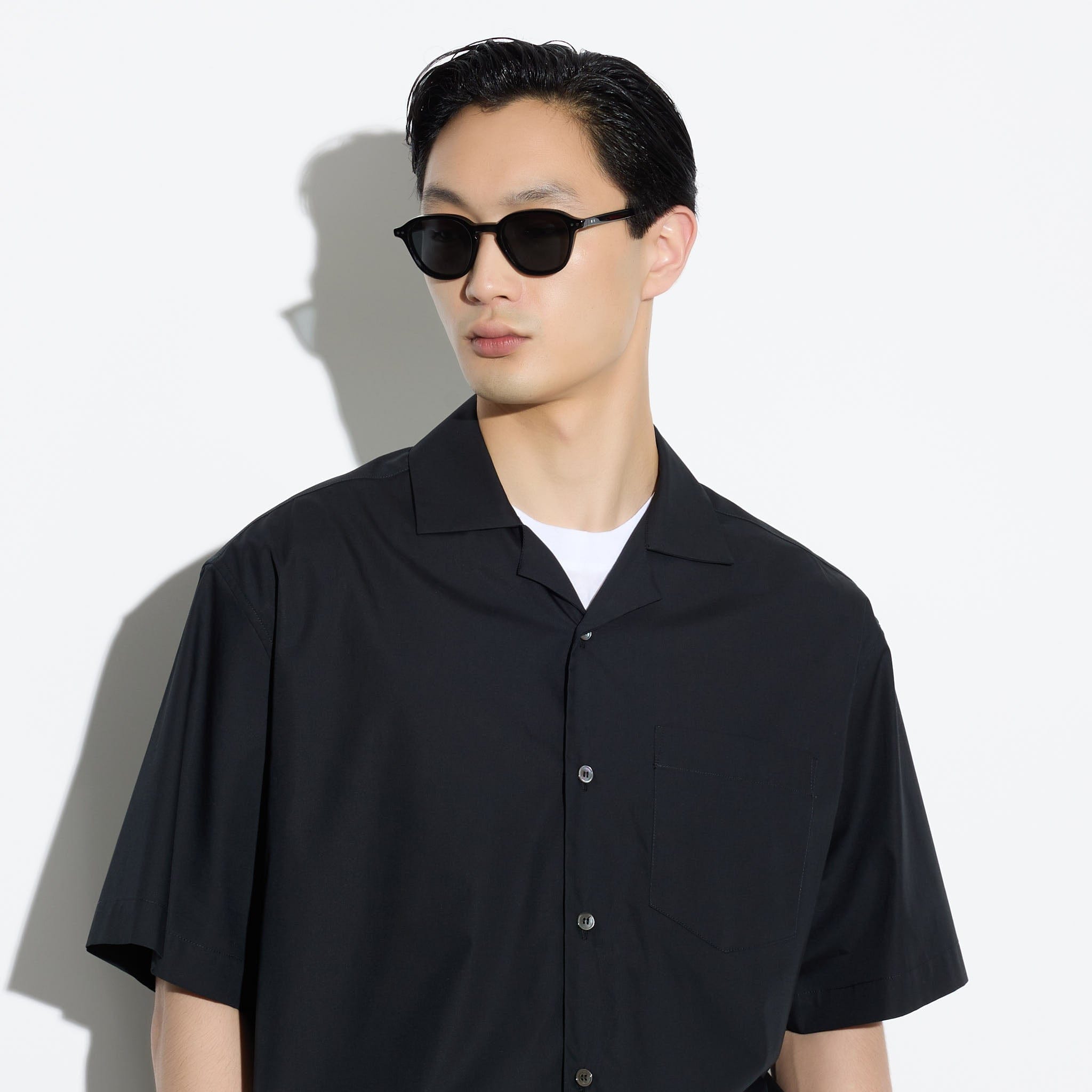 Camicia Over a Manica Corta in Cotone Nero Camicia Tessuto Paolo Pecora