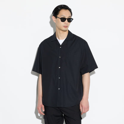 Camicia Over a Manica Corta in Cotone Nero Camicia Tessuto Paolo Pecora