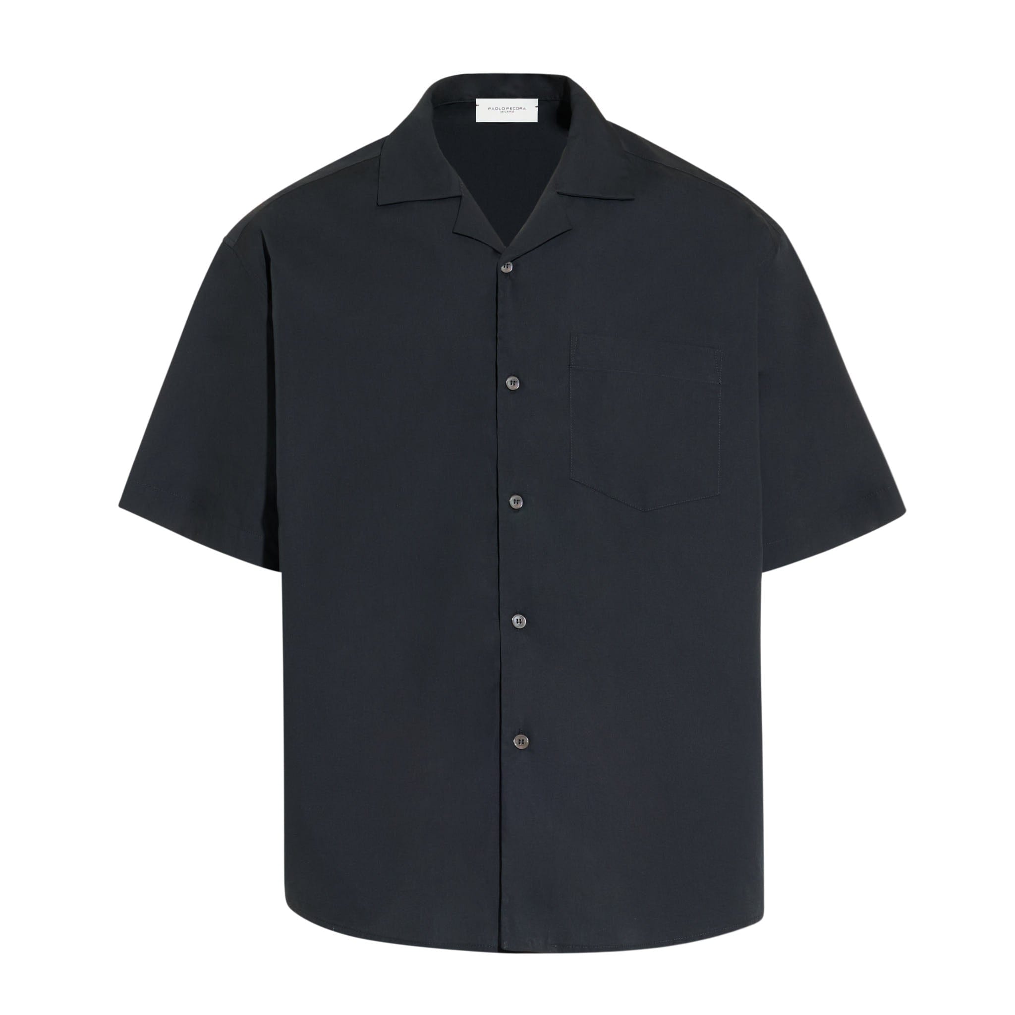 Camicia Over a Manica Corta in Cotone Nero Camicia Tessuto Paolo Pecora