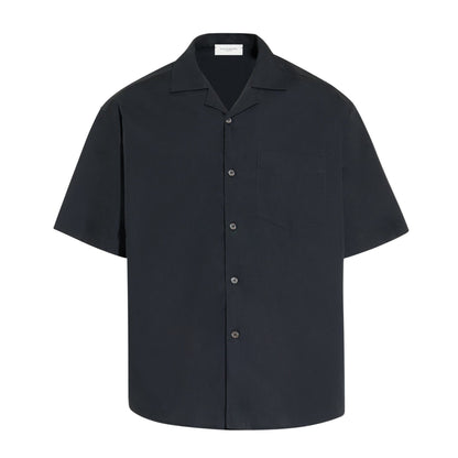 Camicia Over a Manica Corta in Cotone Nero Camicia Tessuto Paolo Pecora