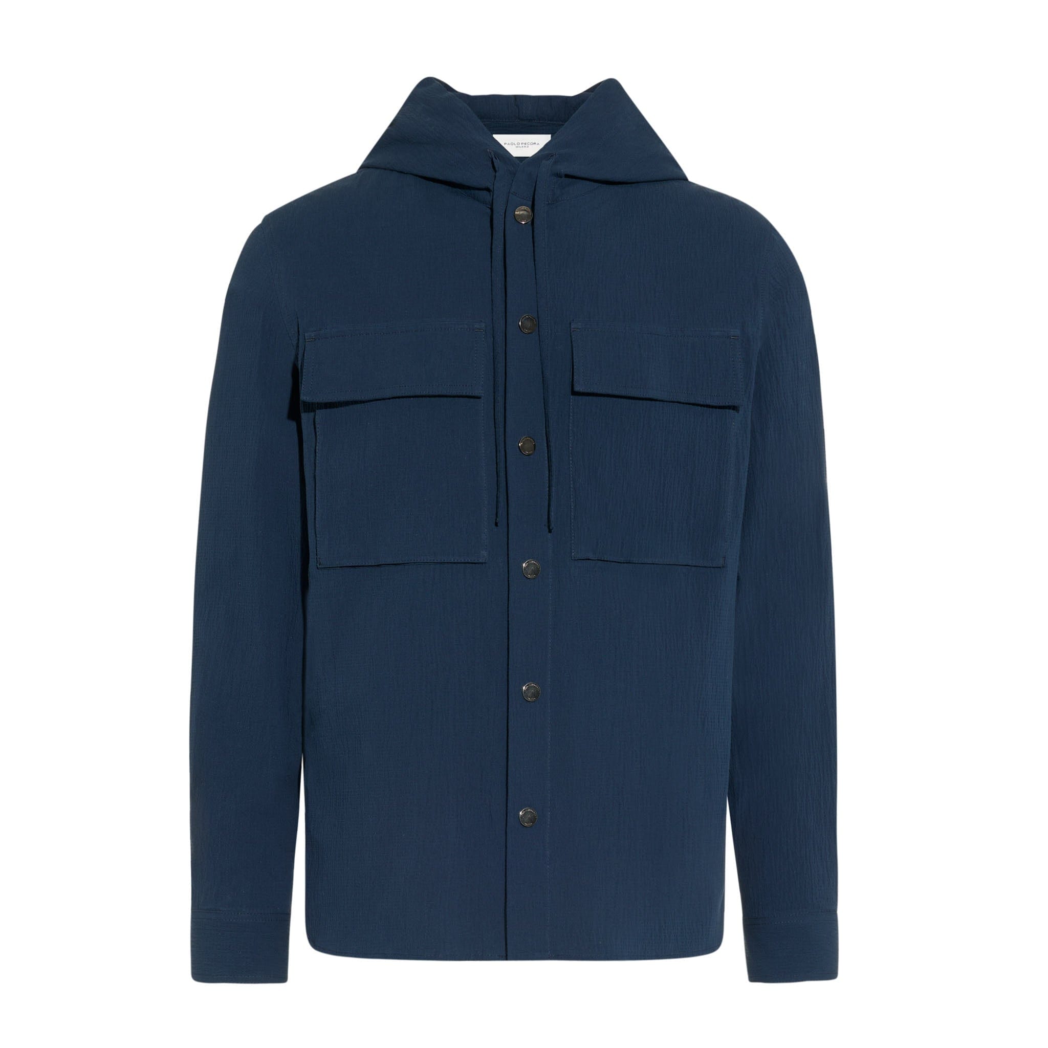 Camicia Over a Maniche Lunghe con Cappuccio in Cotone Blu Camicia Tessuto Paolo Pecora