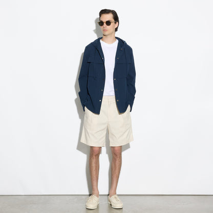 Camicia Over a Maniche Lunghe con Cappuccio in Cotone Blu Camicia Tessuto Paolo Pecora