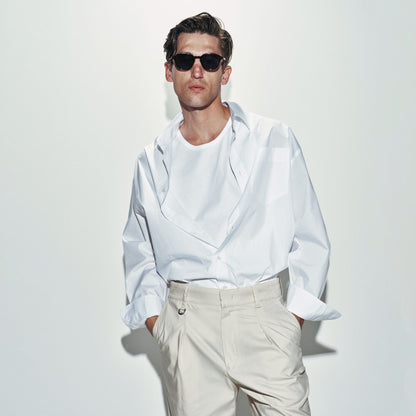 Camicia Over a Maniche Lunghe in Cotone Bianco Ottico Camicia Tessuto Paolo Pecora