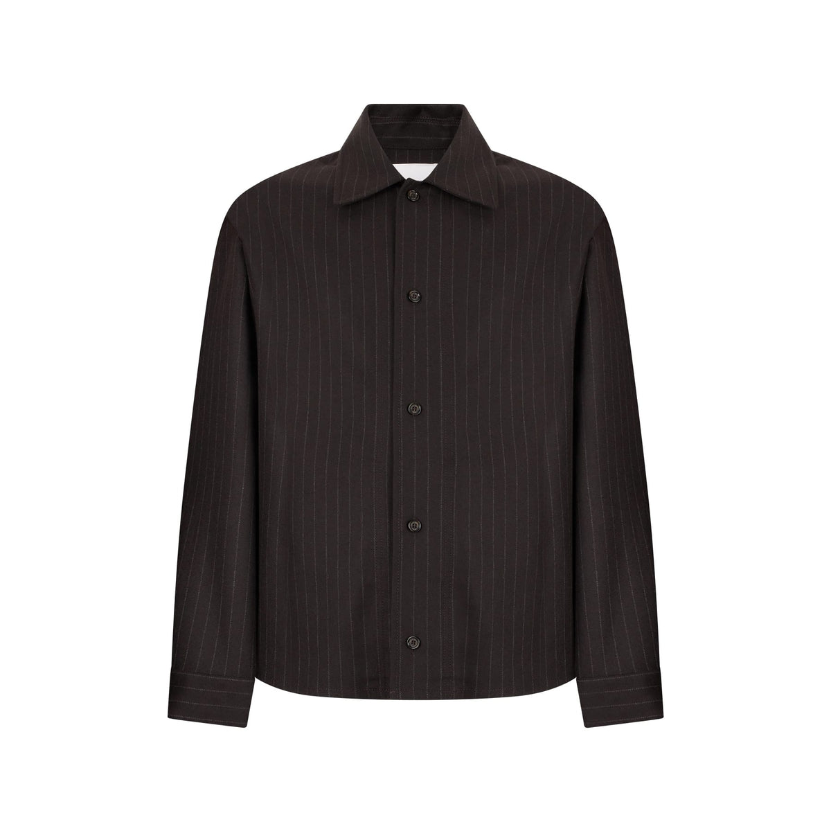 Camicia Overshirt Loose Fit in Misto Lana Gessato Ebano Camicia Tessuto Paolo Pecora