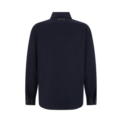 Camicia Overshirt Loose Fit in Tecnolana Blu Camicia Tessuto Paolo Pecora