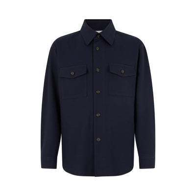 Camicia Overshirt Loose Fit in Tecnolana Blu Camicia Tessuto Paolo Pecora