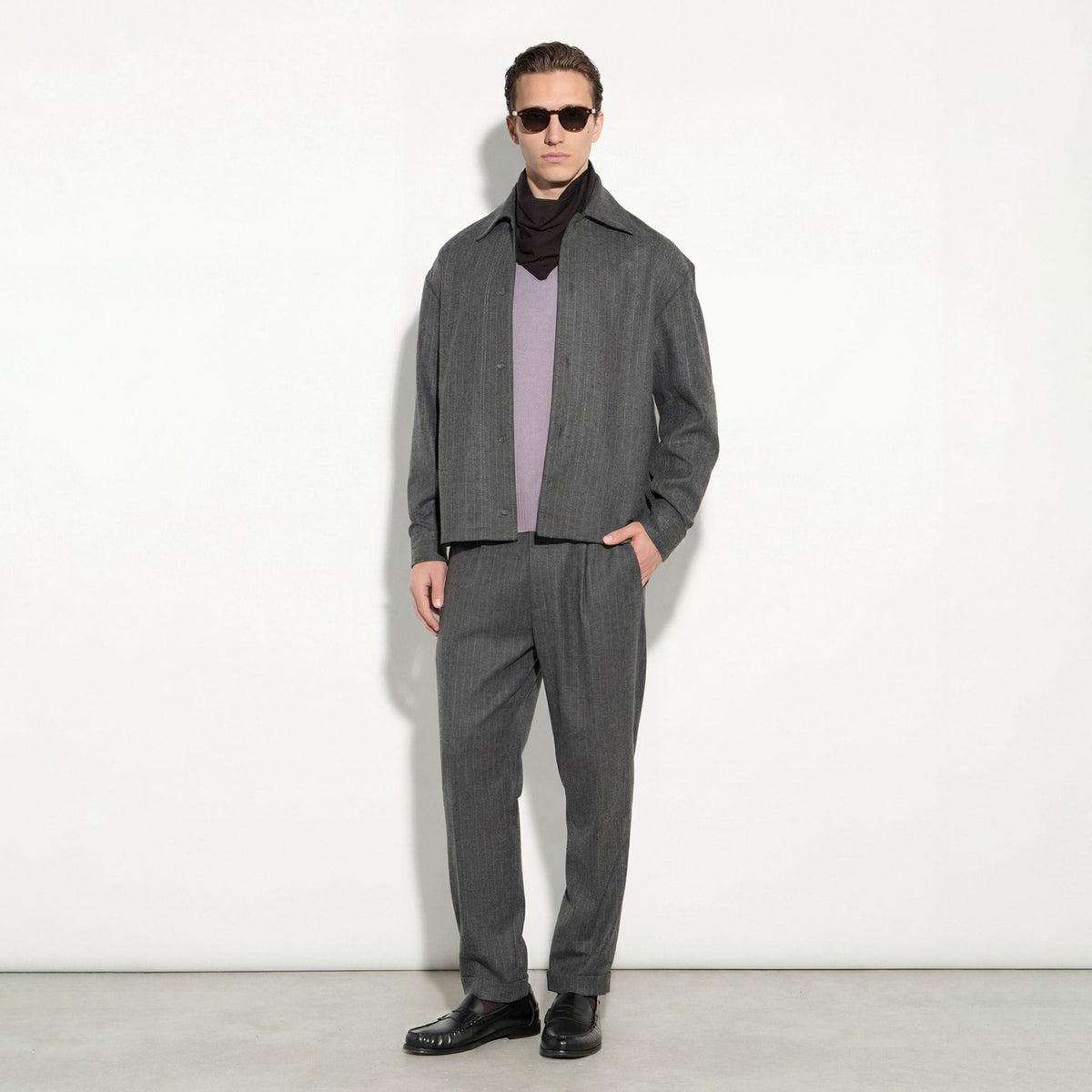 Camicia Tessuto Rigato Fondo Grigio/Grigio Camicia Tessuto Paolo Pecora