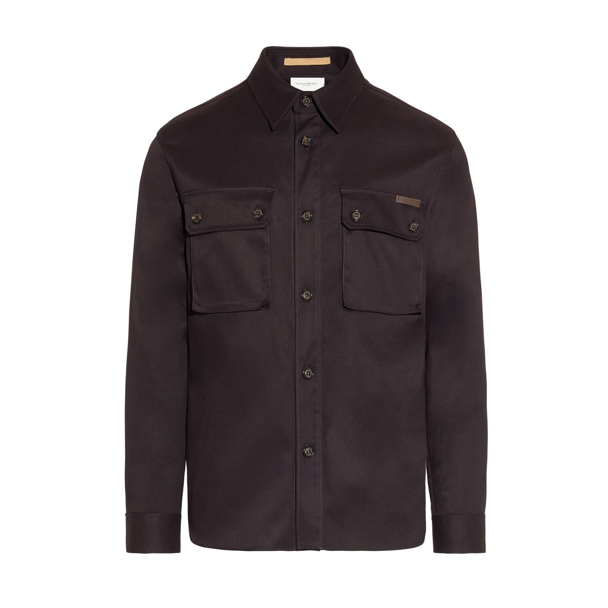 Overshirt in Gabardina Smerigliata Marrone Camicia Tessuto Paolo Pecora