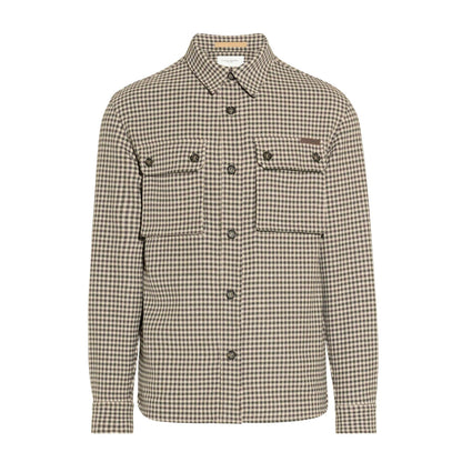 Overshirt in Tecno Lana con Micro-Quadro Cammello Marrone Camicia Tessuto Paolo Pecora