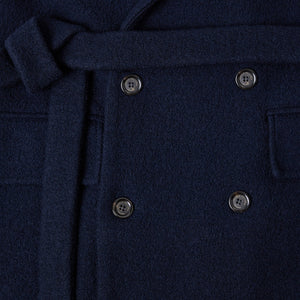 Cappotto Doppio Petto Scialle con Cintura in Lana Blu Navy Paolo Pecora