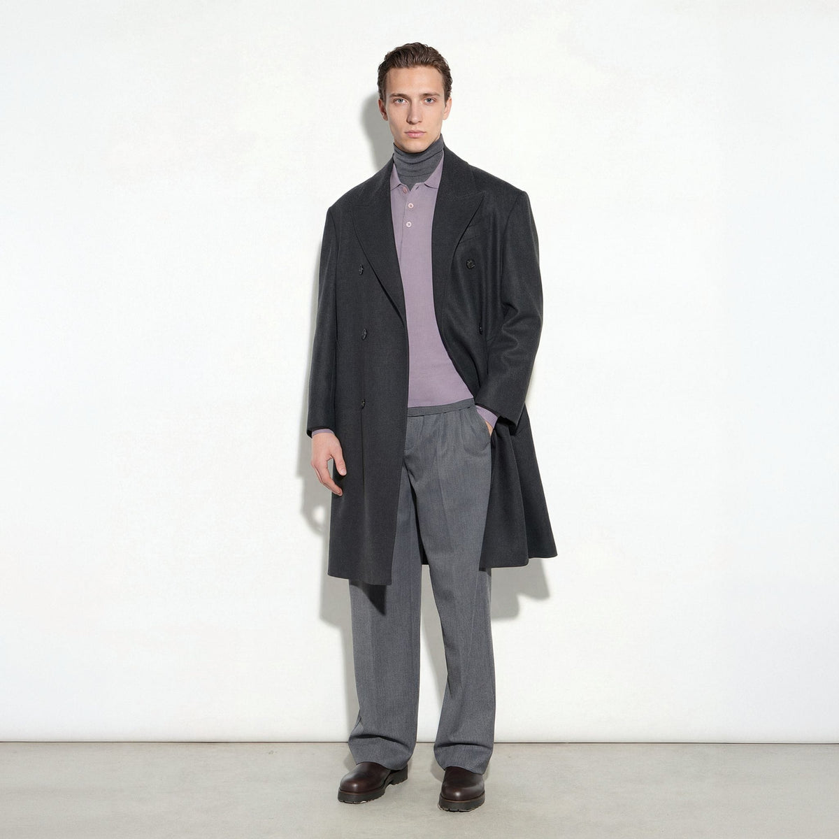 Cappotto Tessuto Grigio Scuro Melange Cappotto Tessuto Paolo Pecora