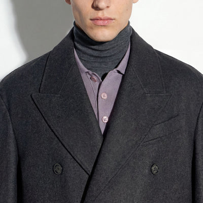 Cappotto Tessuto Grigio Scuro Melange Cappotto Tessuto Paolo Pecora