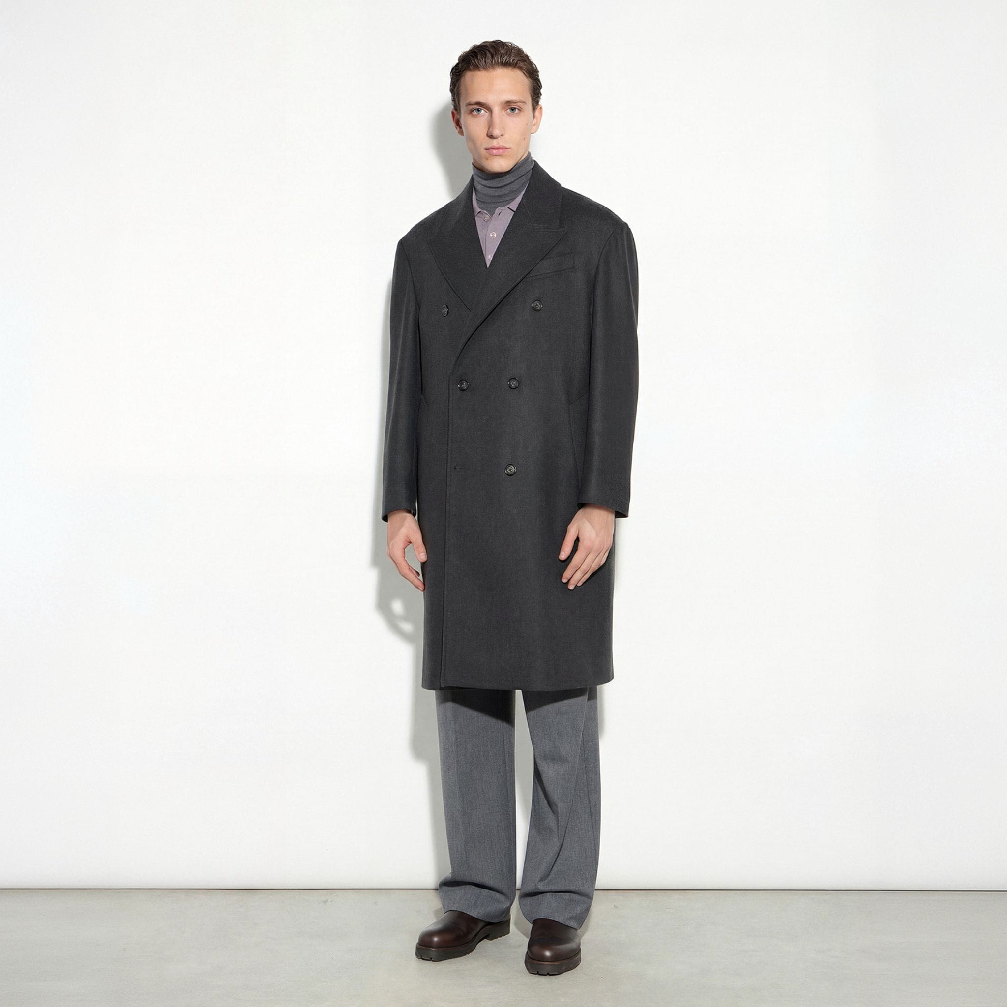 Cappotto Tessuto Grigio Scuro Melange Cappotto Tessuto Paolo Pecora