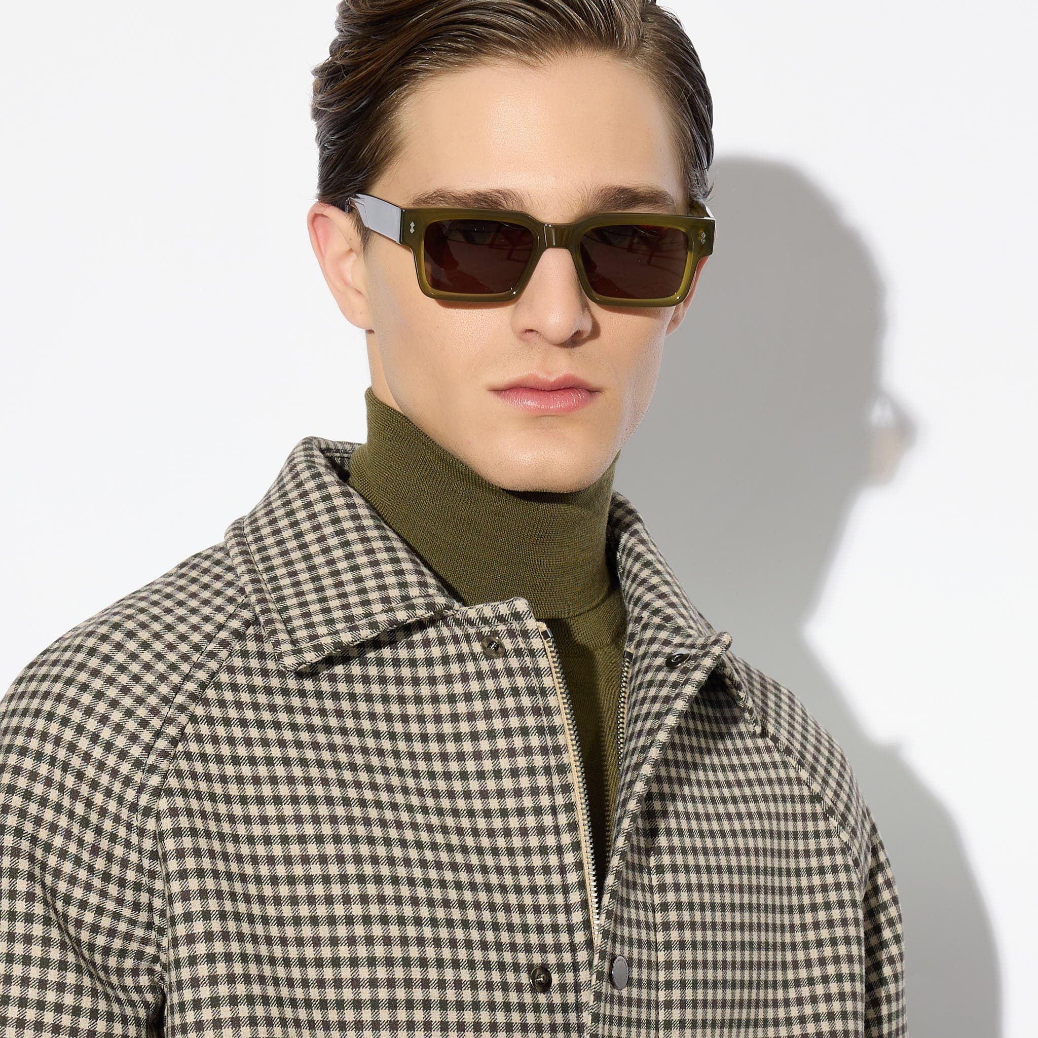 Cappotto Uomo Texture Micro-Quadro Cammello Marrone Cappotto Tessuto Paolo Pecora