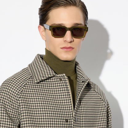 Cappotto Uomo Texture Micro-Quadro Cammello Marrone Cappotto Tessuto Paolo Pecora