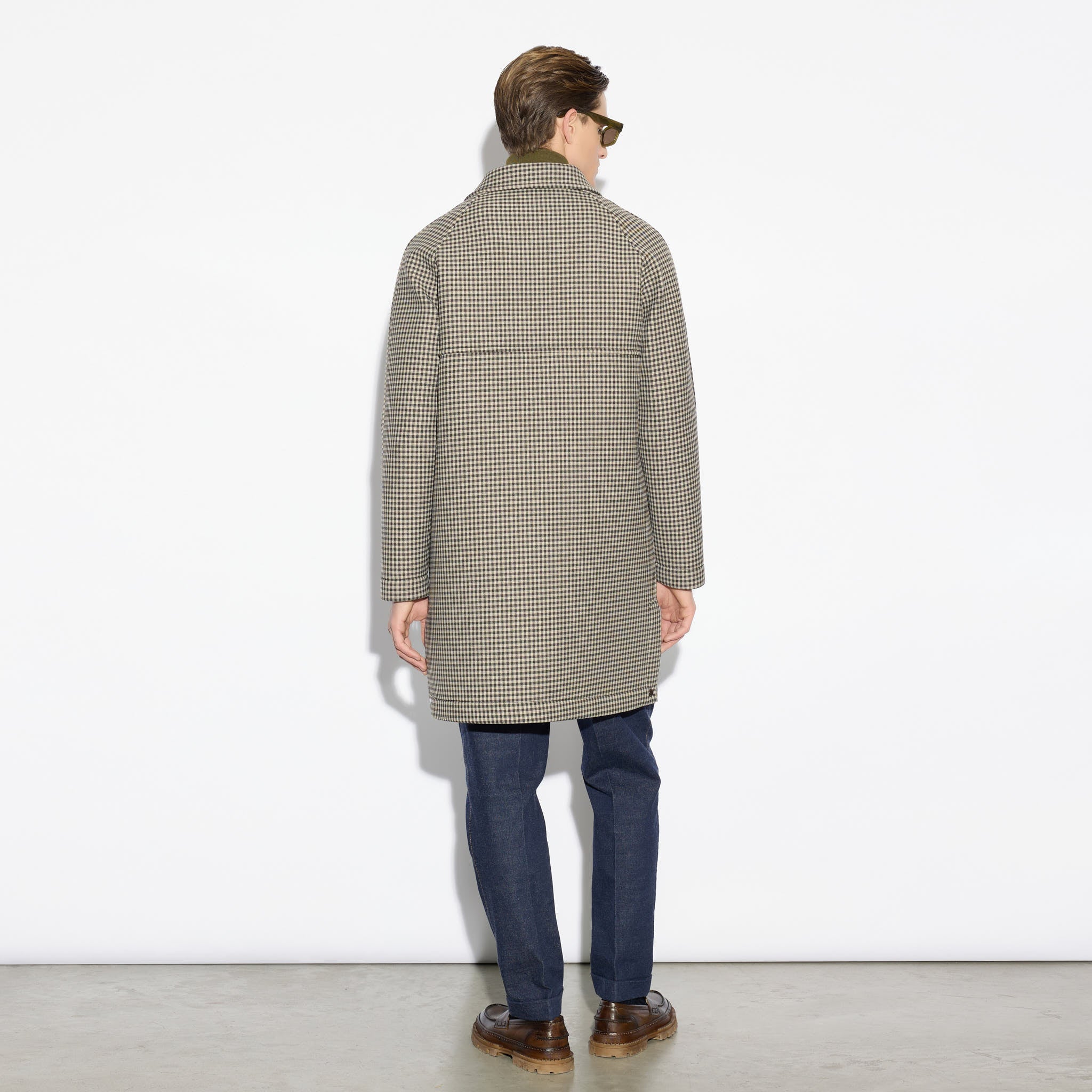 Cappotto Uomo Texture Micro-Quadro Cammello Marrone Cappotto Tessuto Paolo Pecora