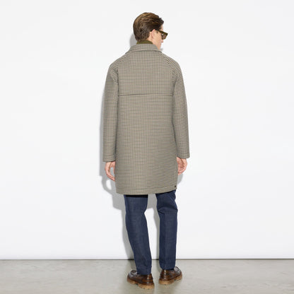 Cappotto Uomo Texture Micro-Quadro Cammello Marrone Cappotto Tessuto Paolo Pecora