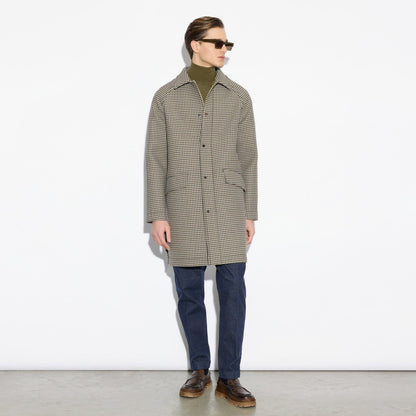 Cappotto Uomo Texture Micro-Quadro Cammello Marrone Cappotto Tessuto Paolo Pecora