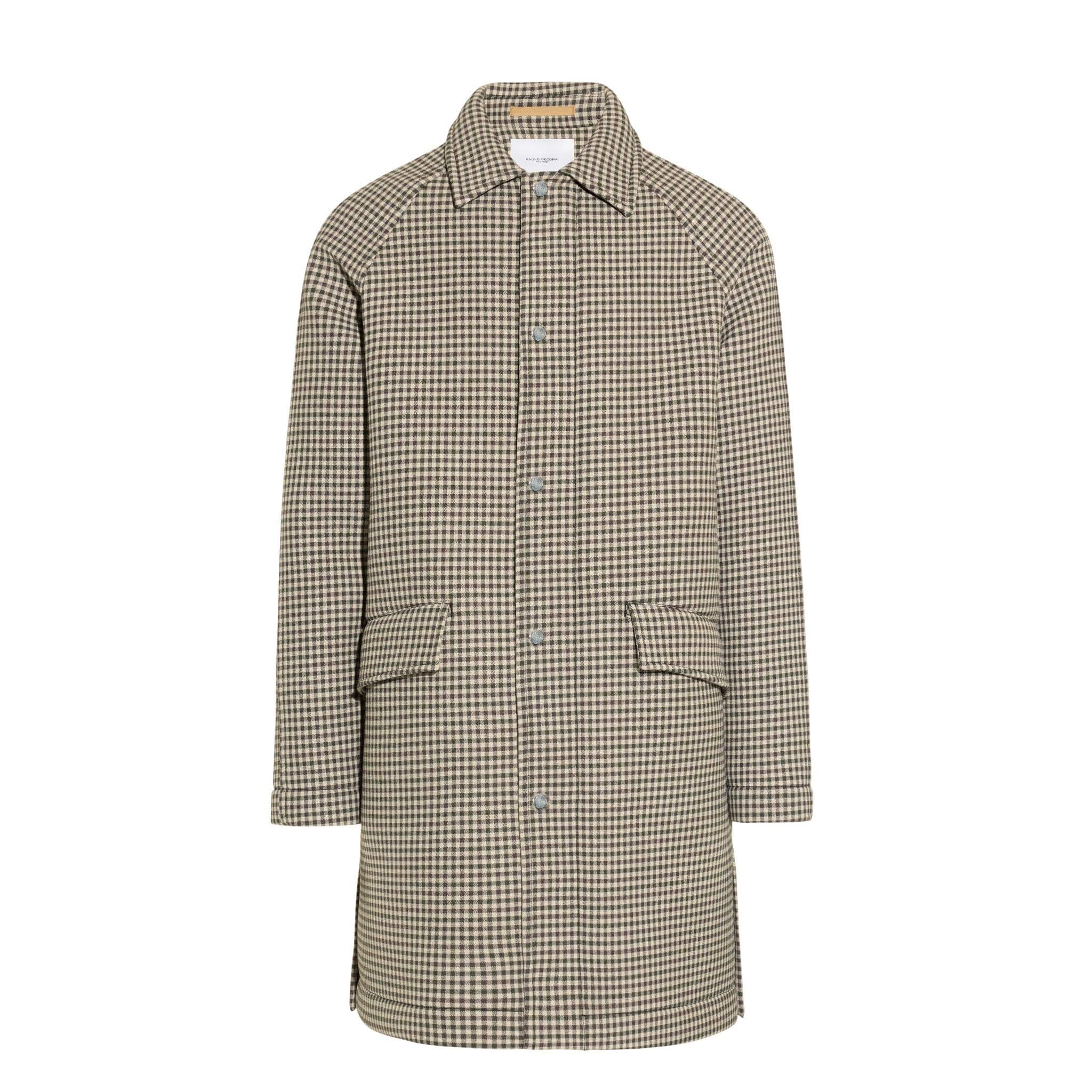 Cappotto Uomo Texture Micro-Quadro Cammello Marrone Cappotto Tessuto Paolo Pecora