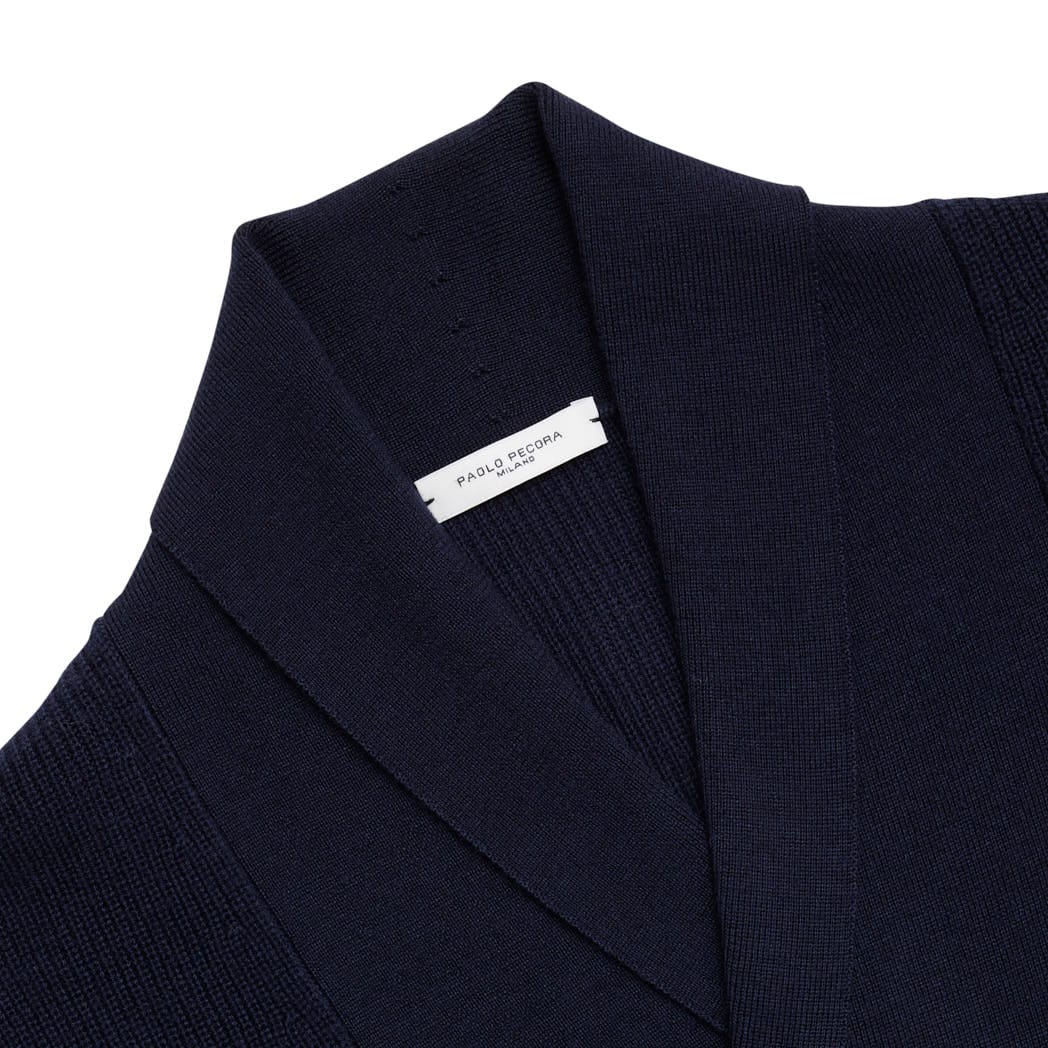 Cardigan Doppio Petto in Lana Merino Blu Navy Paolo Pecora