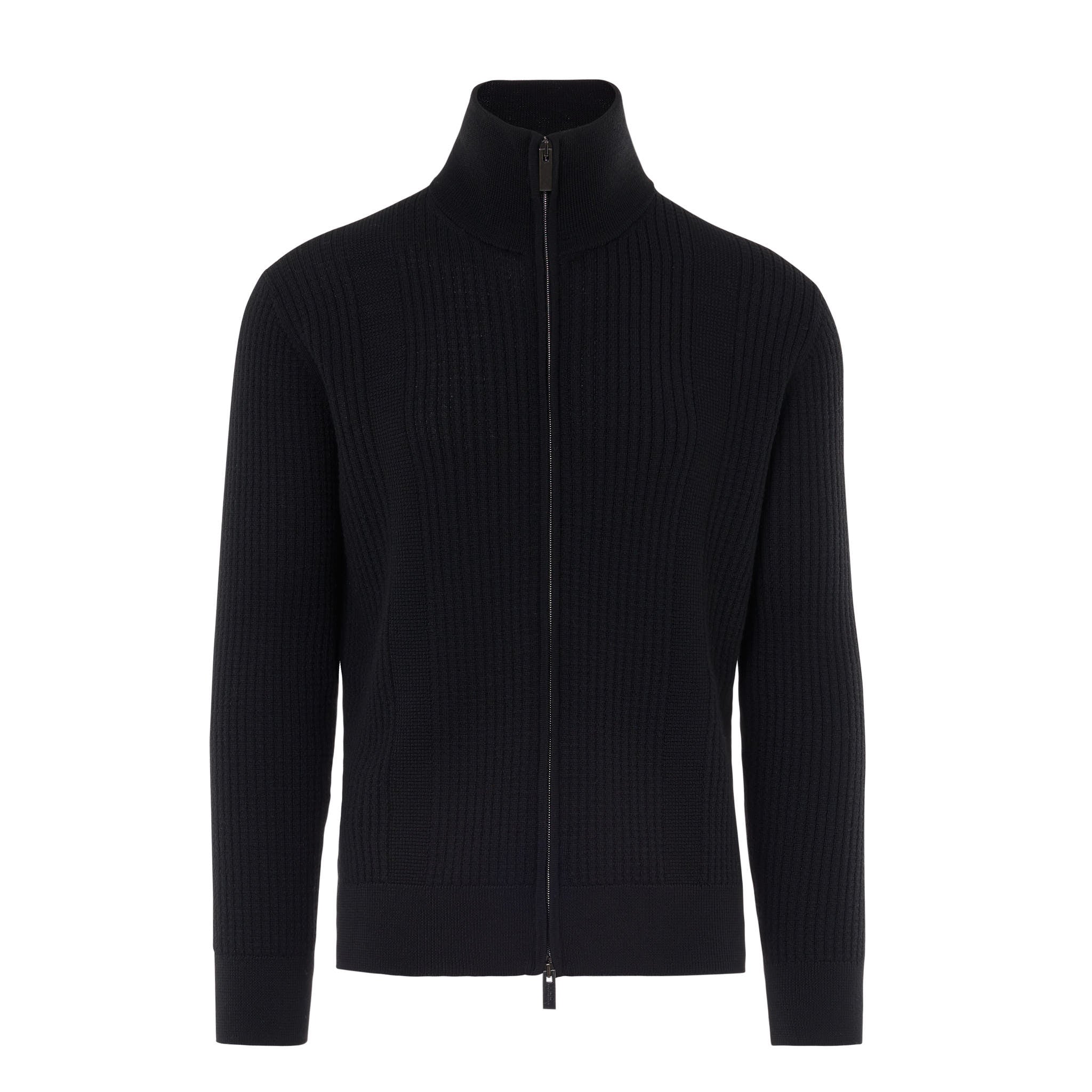 Cardigan Full Zip con Mix di Punti Nero Paolo Pecora