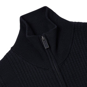 Cardigan Full Zip con Mix di Punti Nero Paolo Pecora