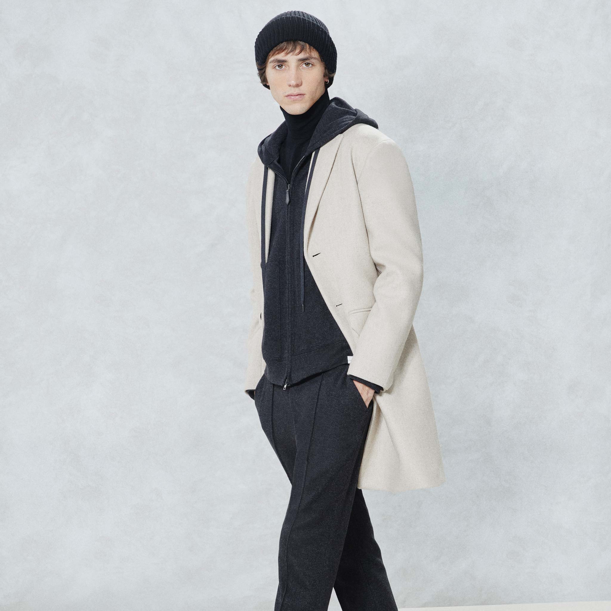 Felpa con Cappuccio Zip in Jersey Antracite Paolo Pecora