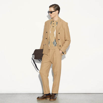Giacca Doppiopetto Beige Rigata Giacca Tessuto Paolo Pecora