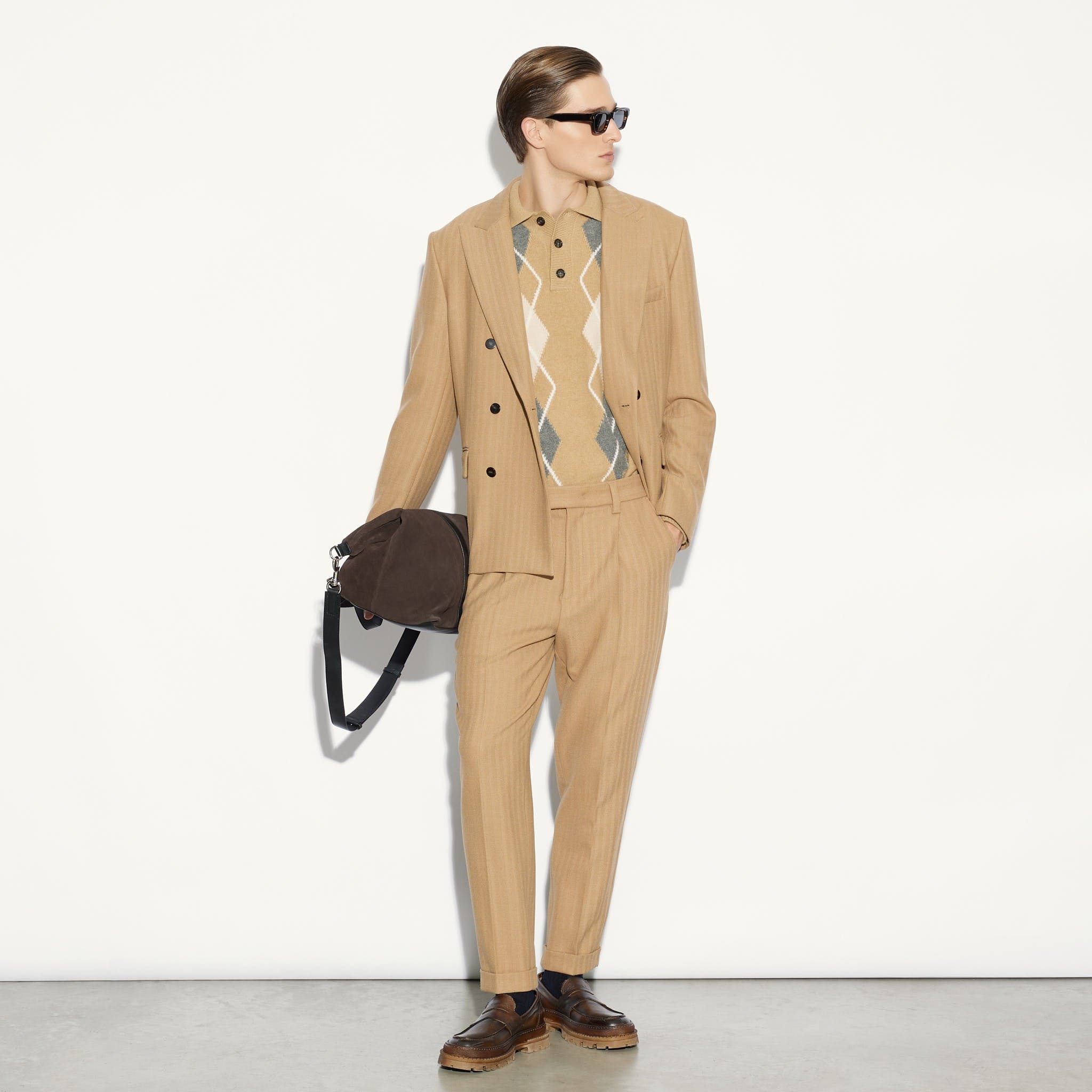 Giacca Doppiopetto Beige Rigata Giacca Tessuto Paolo Pecora